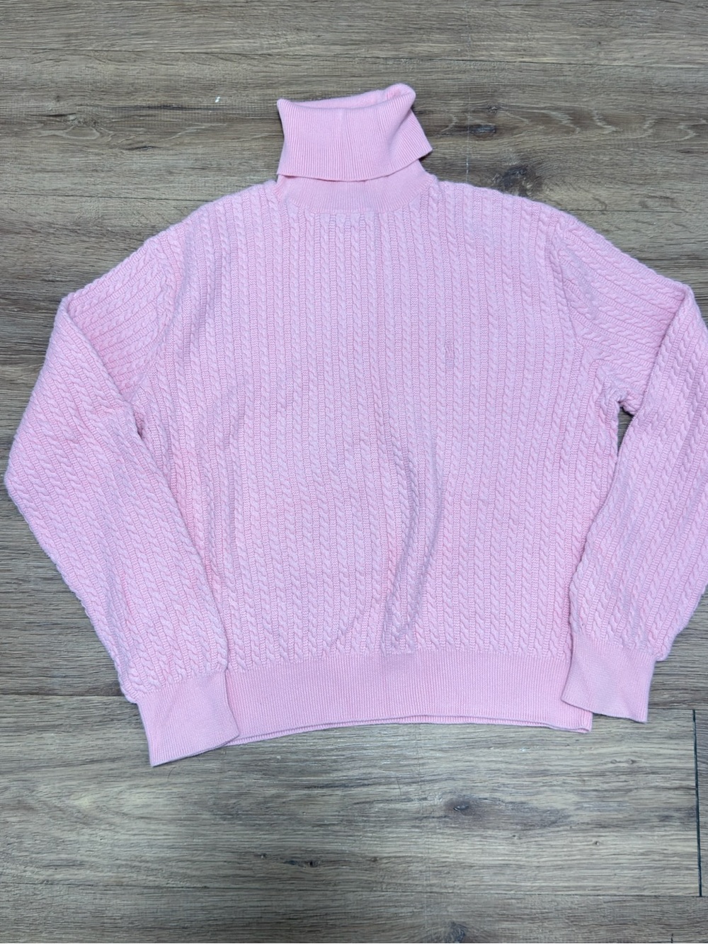 Ralph Lauren Light Pink Cable-Knit Turtleneck Sweater
